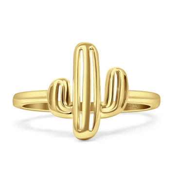 Cactus Yellow Tone Plain Ring Band 925 Sterling Silver